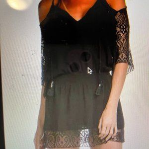 Becca Swim POETIC Cold Shoulder Tunic Lace Black Cover Up